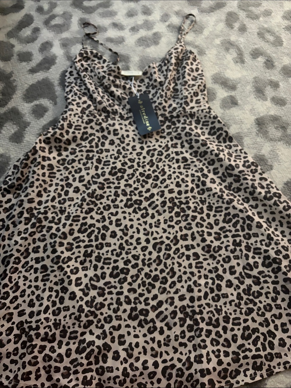 Leopard Print Cowl Neck Cami Dress - Beige/Black